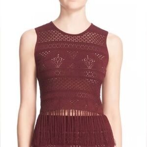 ALC fringe cutout top in wine EUC